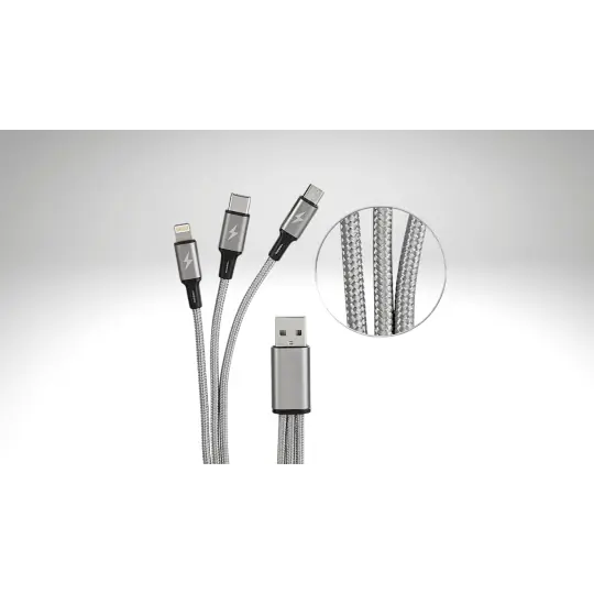 Câble de chargement 3-en-1 – USB-C, Lightning et Micro-USB (1,2 m)